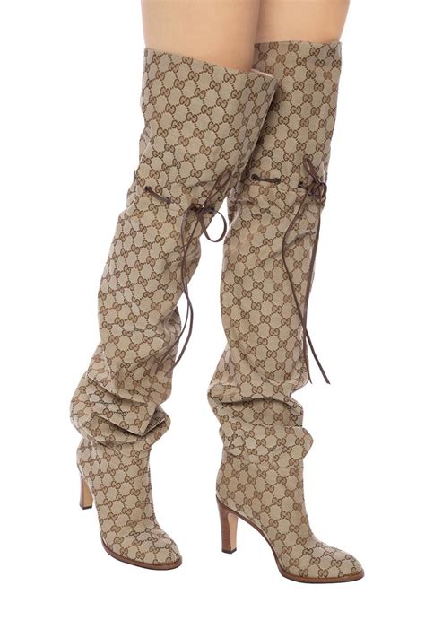 gucci monogram boots|Gucci print thigh high boots.